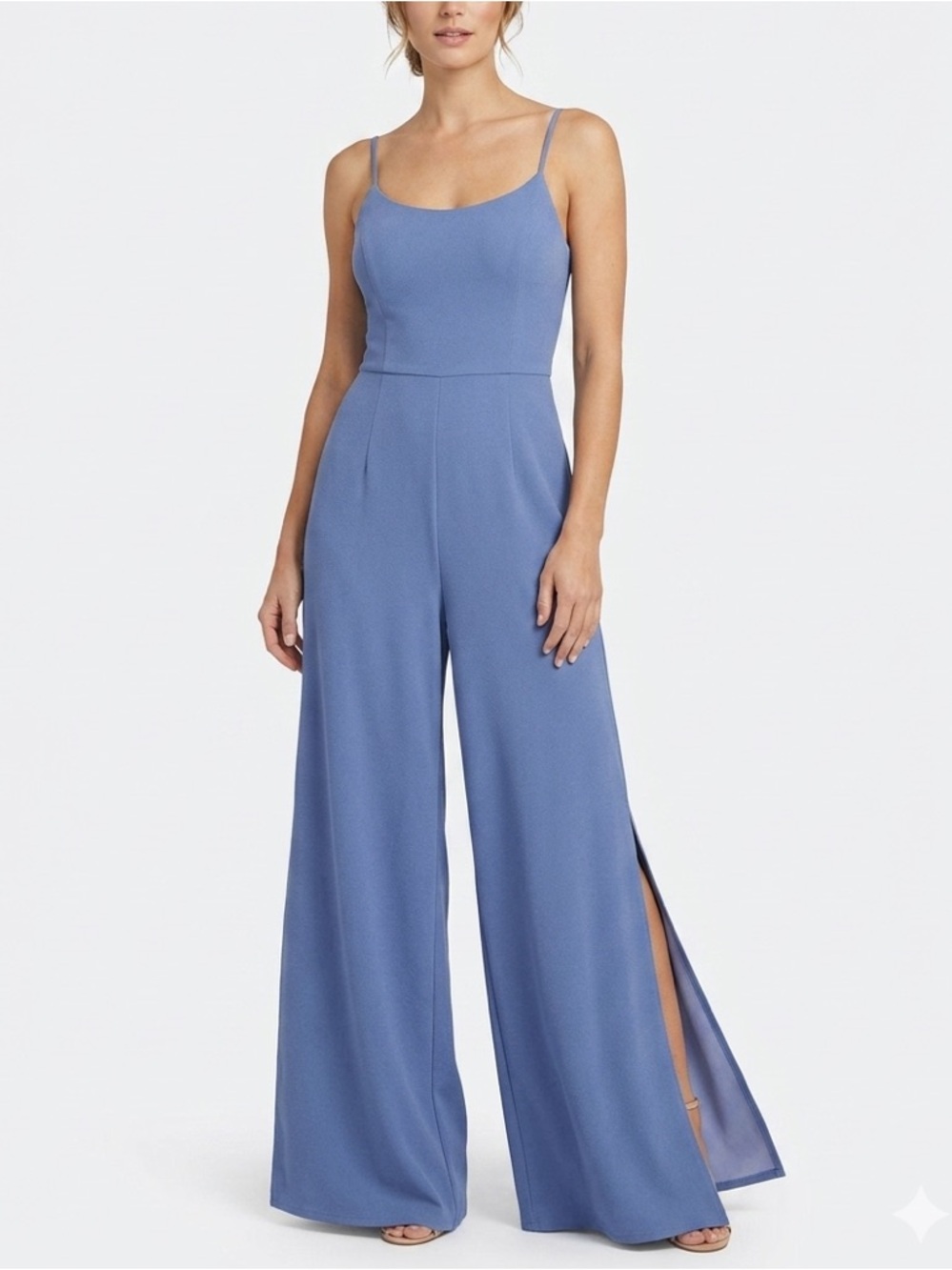 She + Sky Dusty Blue Lavender Spaghetti-Strap Wide-Leg Jumpsuit